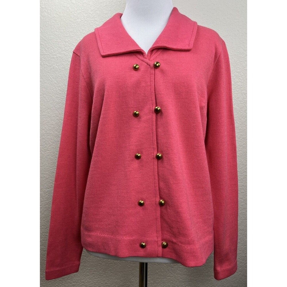 Jantzen Pink Wool Sweater Shawl Collar Double Breasted Womens Sz 40 USA Made VTG